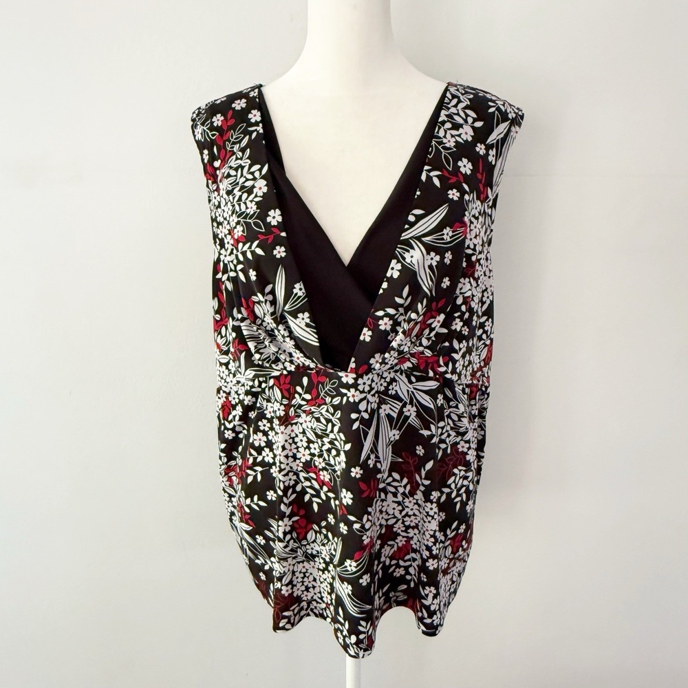 Vintage Sleeveless Blouse Top Women 1X Black Floral Career Office 90s Dark
